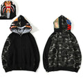 BAPE Style Colorblock Shark Full-Zip Hoodie - Black/Grey Camo