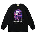 BAPE Style "BY BATHING APE" Camo Ape Head Long-Sleeve Tee - Black/Purple