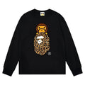 BAPE Style Baby Milo on Leopard Camo Ape Head Long-Sleeve Tee - Black/Leopard