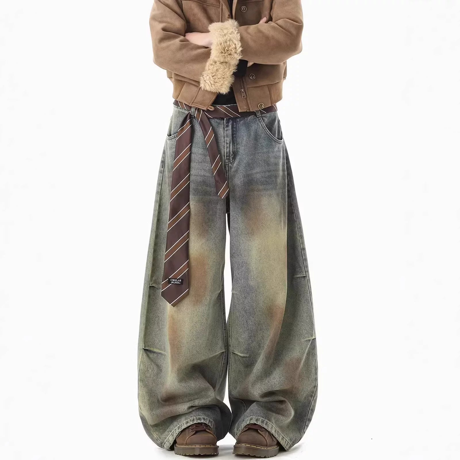 Cross border fashion retro wide leg jeans for women, American style distressed washed loose pants, hanging straight leg micro flared pants
