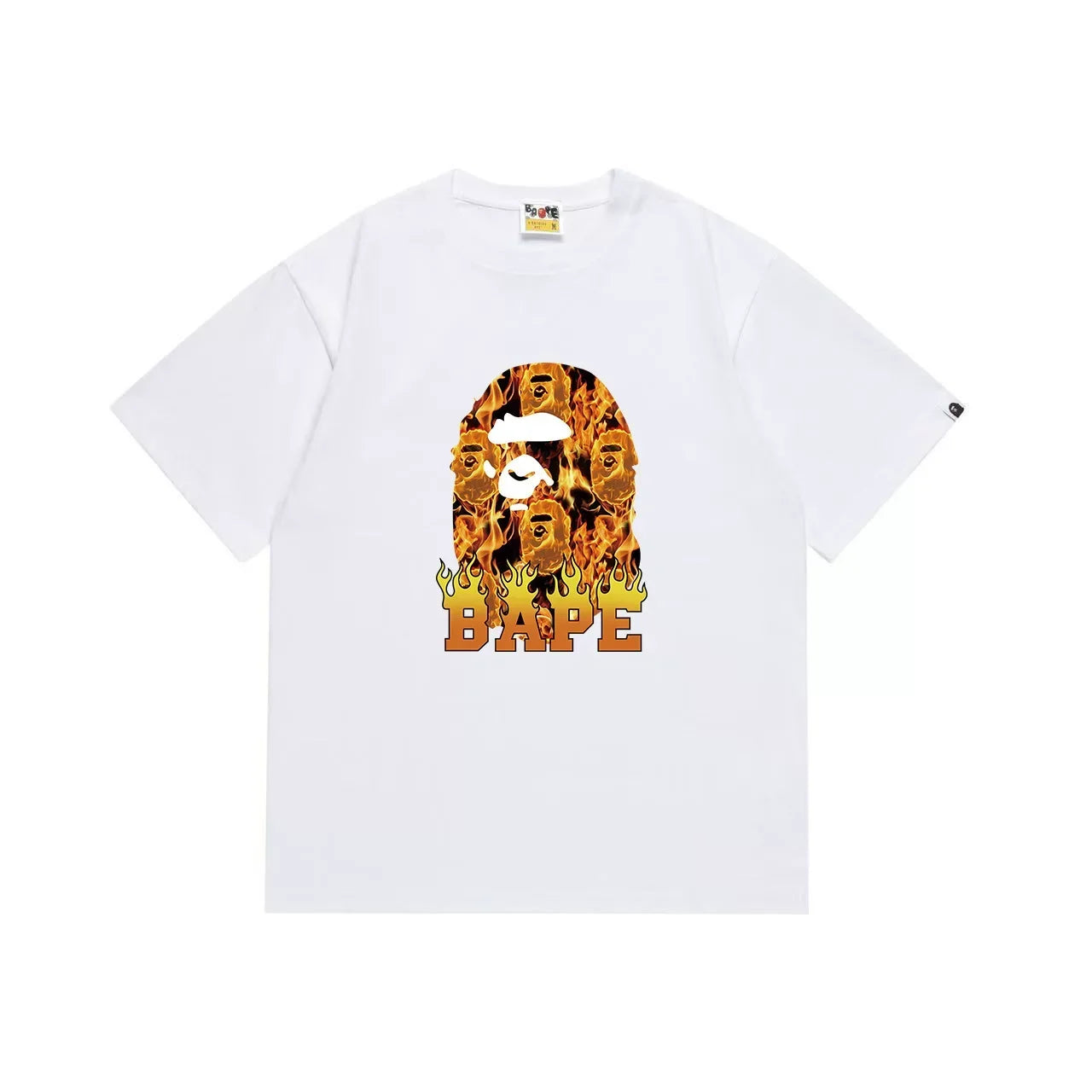 BAPE Style Flame & Logo Ape Head Short-Sleeve Tee - White