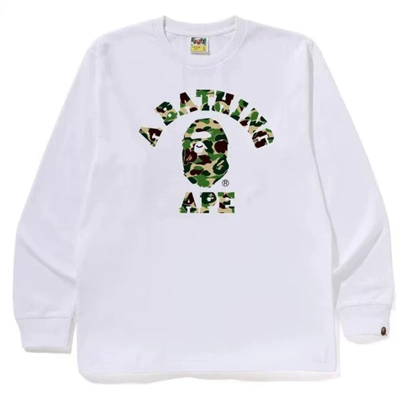BAPE Style Arch Logo Camo Ape Head Long-Sleeve Tee - White/Green