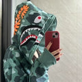BAPE Style Camo Shark Full-Zip Hoodie - Classic Green