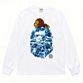 BAPE Style Baby Milo on Camo Ape Head Long-Sleeve Tee - White/Blue