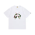 BAPE Style Camo Shark Full-Zip Motif Short-Sleeve Tee - White/Classic Green