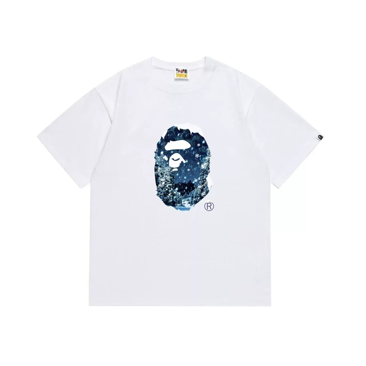 BAPE Style Winter Snow Scenery Ape Head Short-Sleeve Tee - White