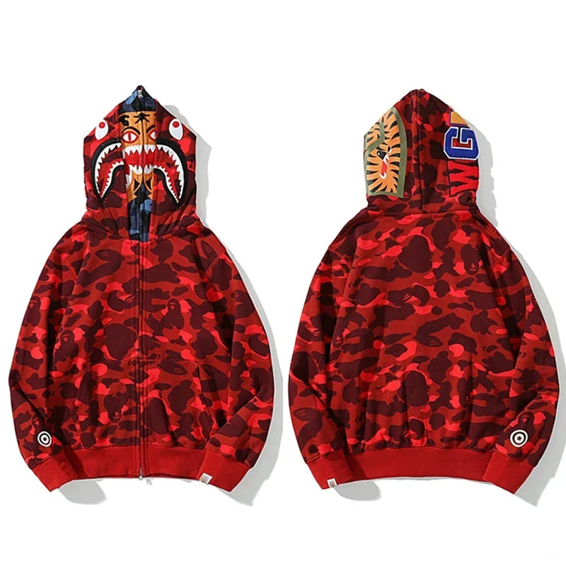 BAPE Style Camo Tiger Full-Zip Hoodie - Red