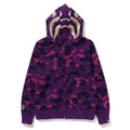 BAPE Style Camo Gold Shark Teeth Full-Zip Hoodie - Purple