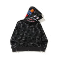 BAPE Style Camo Shark Full-Zip Hoodie - Black/Grey