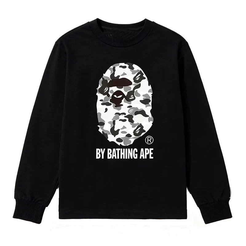 BAPE Style "BY BATHING APE" Camo Ape Head Long-Sleeve Tee - Black/Monochrome Camo