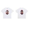 BAPE Style Tartan Plaid Ape Head Short-Sleeve Tee - White