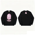 BAPE Style Collegiate Arc Logo & Camo Ape Head Long-Sleeve Tee - White/Purple