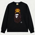 BAPE Style Baby Milo on Dark Leopard Camo Ape Head Long-Sleeve Tee - Black/Dark Leopard