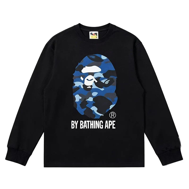 BAPE Style "BY BATHING APE" Camo Ape Head Long-Sleeve Tee - Black/Blue