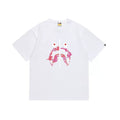 BAPE Style Camo Shark Full-Zip Motif Short-Sleeve Tee - White/Pink