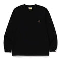 BAPE Style Minimalist Embroidered Ape Head Long-Sleeve Tee - Solid Black