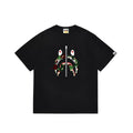 BAPE Style Camo Shark Full-Zip Motif Short-Sleeve Tee - Black/Classic Green