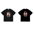 BAPE Style Tartan Plaid Ape Head Short-Sleeve Tee - Black