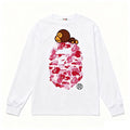 BAPE Style Baby Milo on Camo Ape Head Long-Sleeve Tee - White/Pink