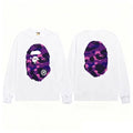 BAPE Style Big Camo Ape Head Long-Sleeve Tee - White/Purple