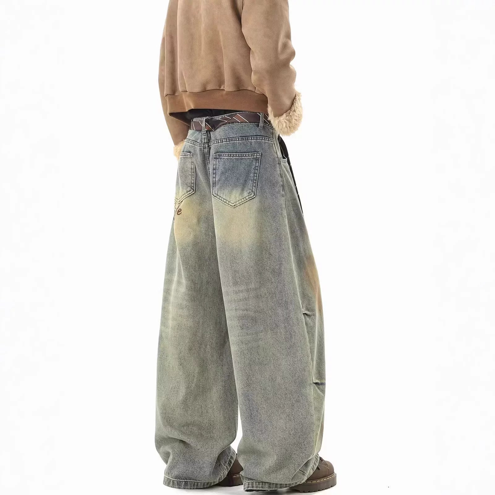 Cross border fashion retro wide leg jeans for women, American style distressed washed loose pants, hanging straight leg micro flared pants
