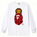 BAPE Style Baby Milo Peeking on Camo Ape Head Long-Sleeve Tee - White/Red