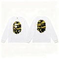 BAPE Style Big Camo Ape Head Long-Sleeve Tee - White/Yellow