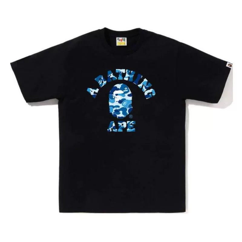 BAPE Style Camo Ape Head Arch Logo Short-Sleeve Tee - Black/Blue