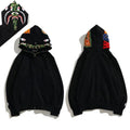 BAPE Style Solid Black Shark Full-Zip Hoodie - Green Camo Interior