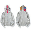 BAPE Style Solid Light Grey Shark Full-Zip Hoodie - Pink Camo Interior