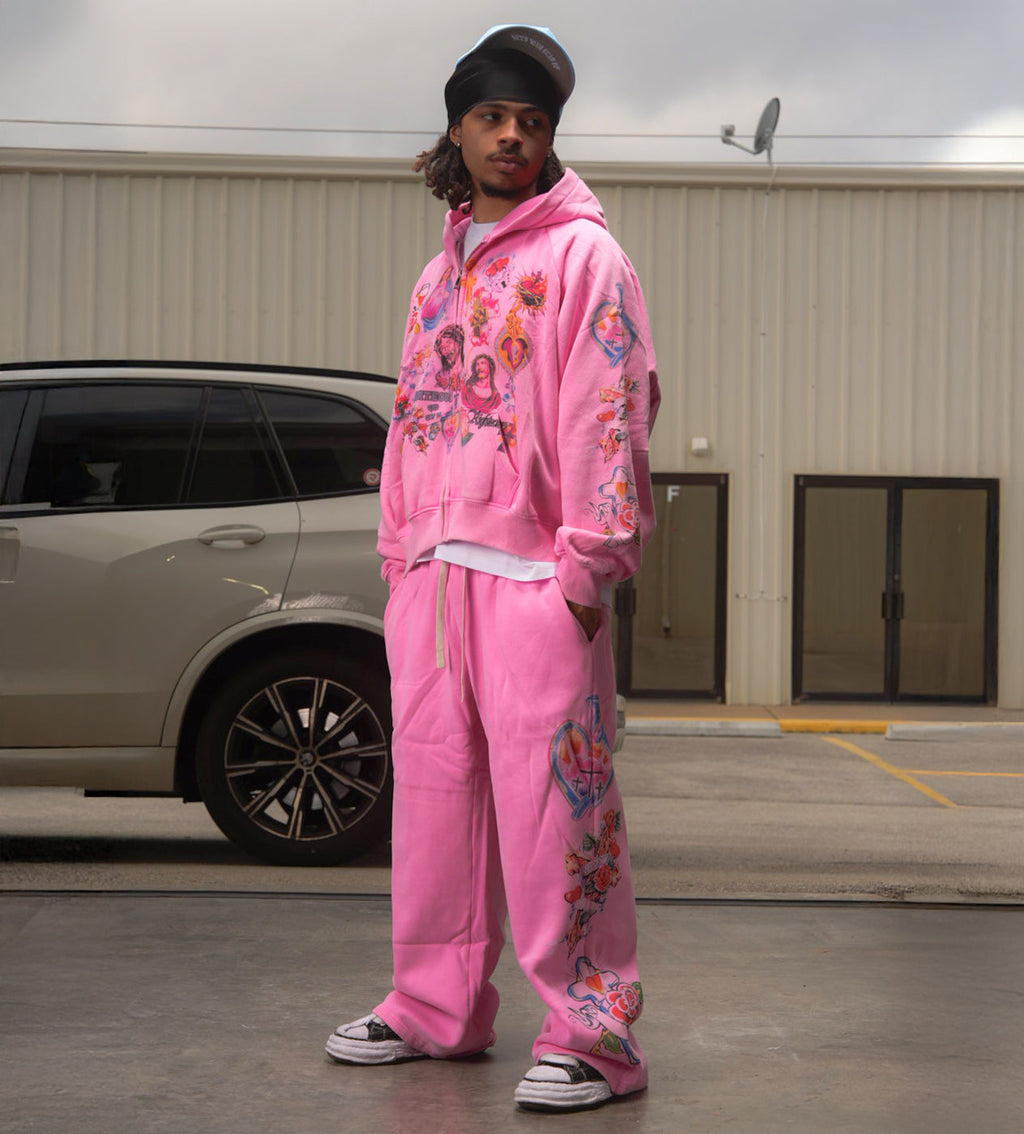 Righteous Risen King Zip Up Hoodie Pink