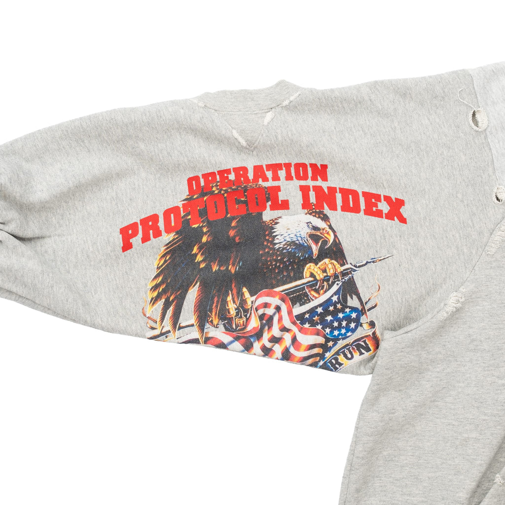 Project G/R Army Reconstructed Folded Zip Up Hooded Sweatshirt Grey Navy Blue Multi Pre-Owned