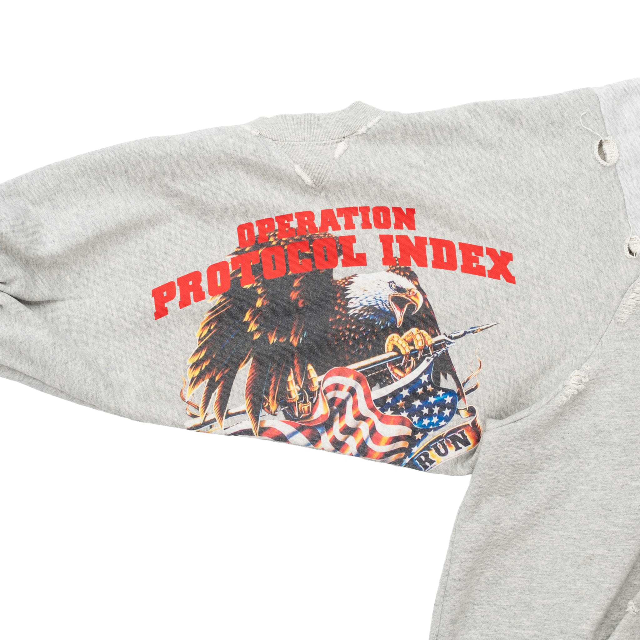 Project G/R Army Reconstructed Folded Zip Up Hooded Sweatshirt Grey Navy Blue Multi Pre-Owned