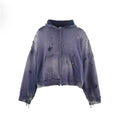 Saint Michael Faded Purple Destroyed Zip‑Up Cropped Hoodie