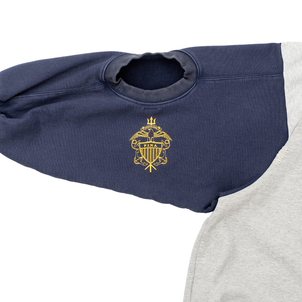 Project G/R Army Reconstructed Folded Zip Up Hooded Sweatshirt Grey Navy Blue Multi Pre-Owned