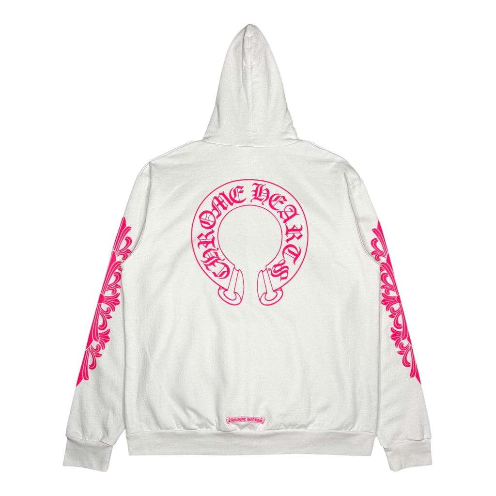 Chrome Hearts Horseshoe Floral Logo Hooded Sweatshirt White Pink