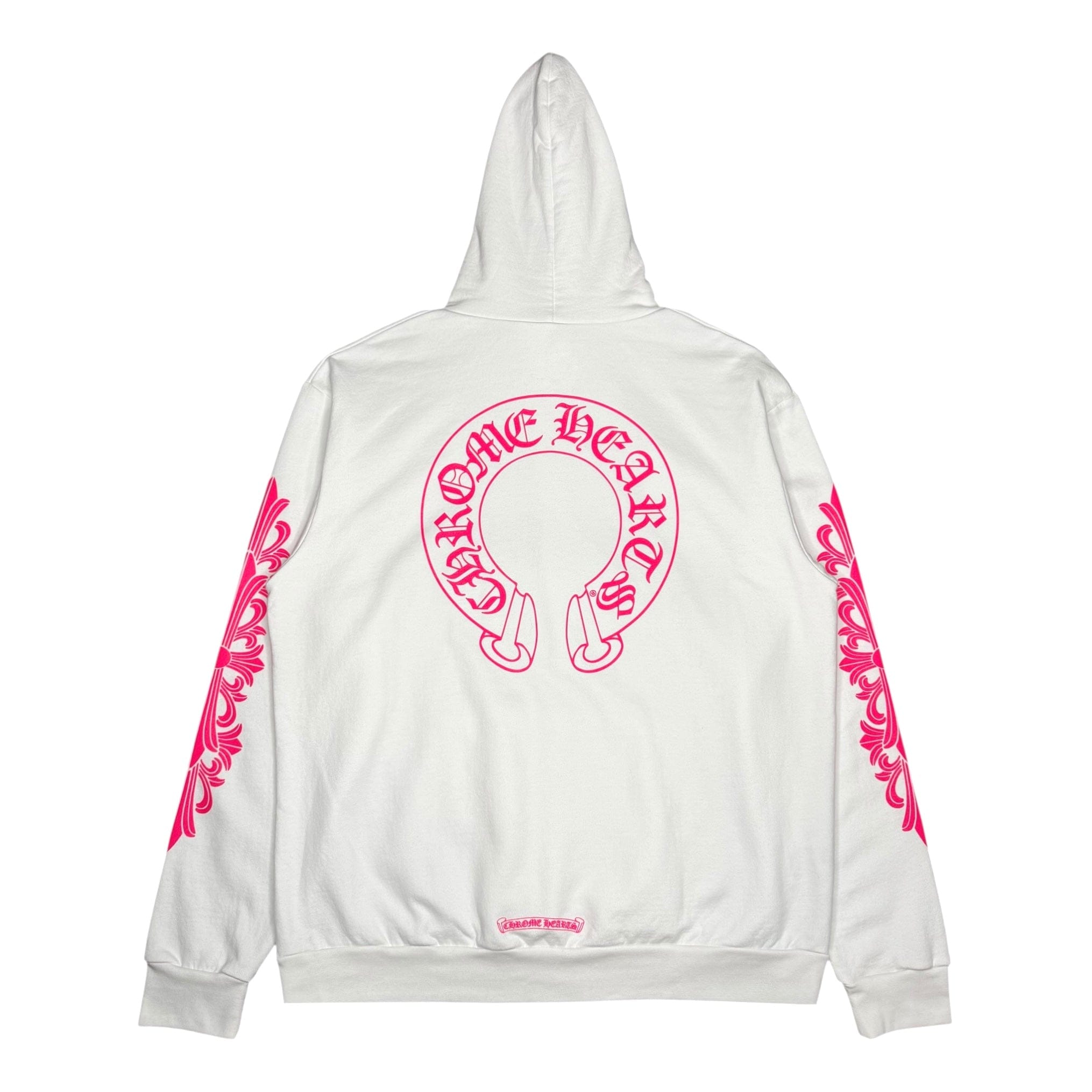 Chrome Hearts Horseshoe Floral Logo Hooded Sweatshirt White Pink