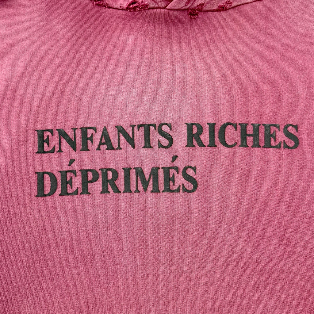 Enfants Riches Déprimés Thrashed Logo Hooded Sweatshirt Worn Burgundy Black