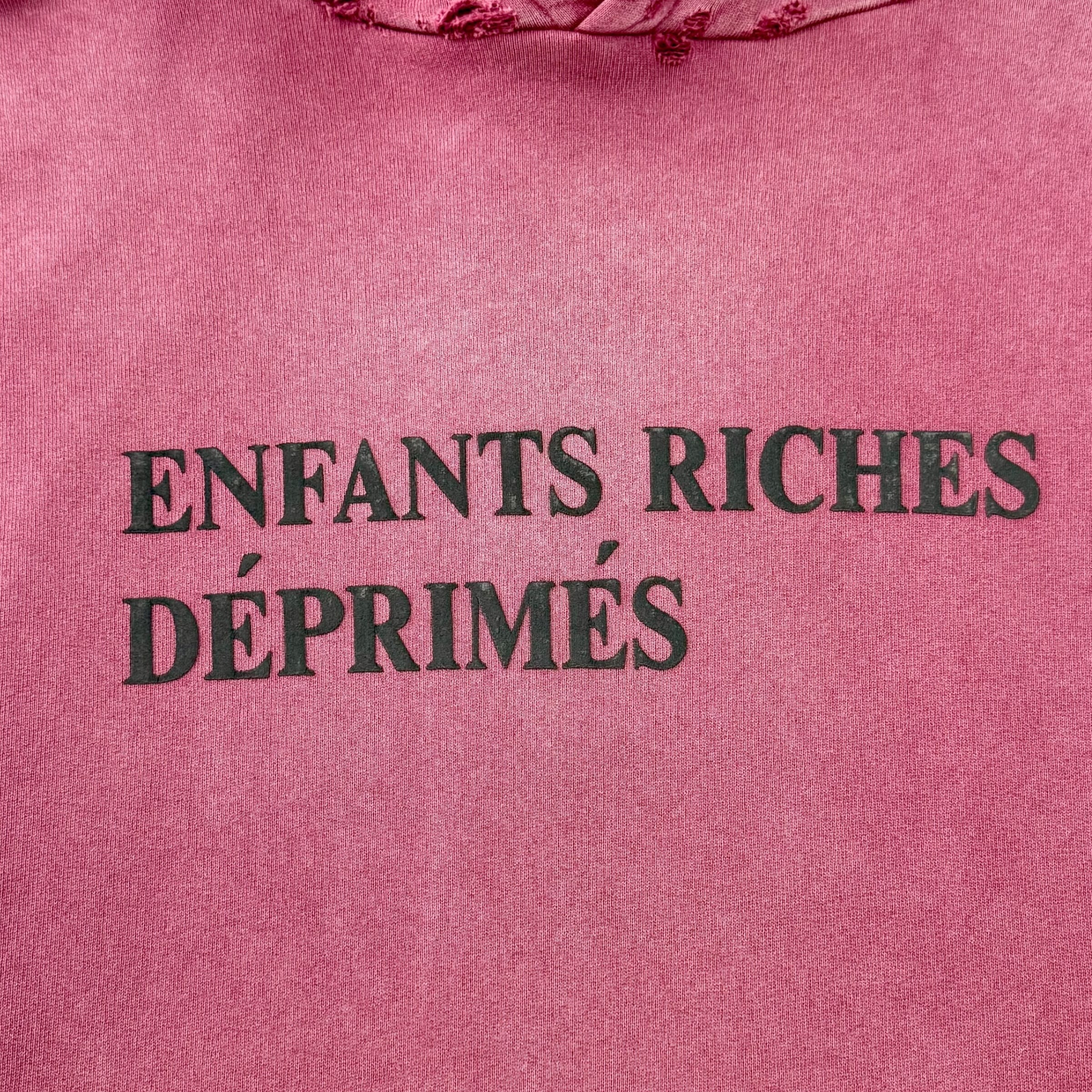 Enfants Riches Déprimés Thrashed Logo Hooded Sweatshirt Worn Burgundy Black