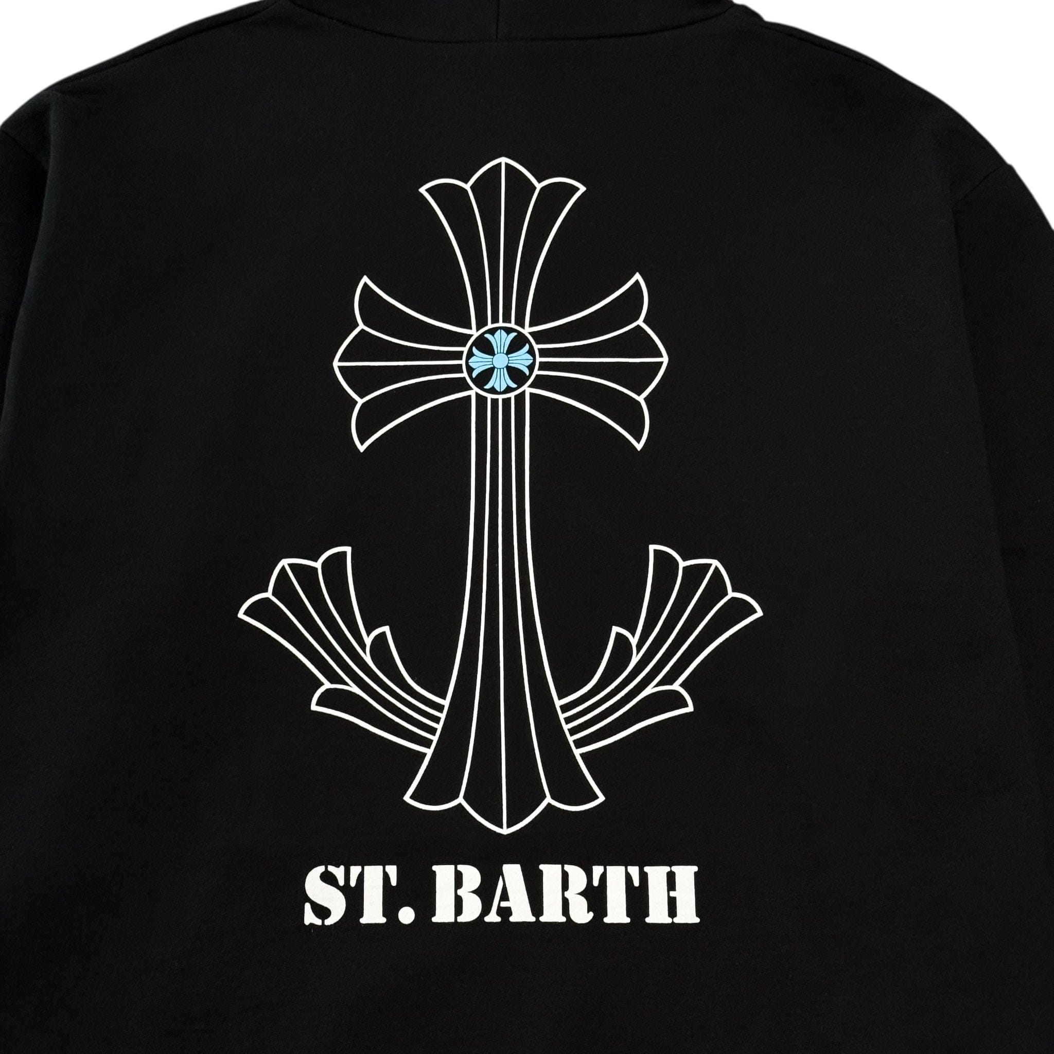 Chrome Hearts St. Barth Exclusive Cross Logo Hooded Sweatshirt Black Baby Blue White