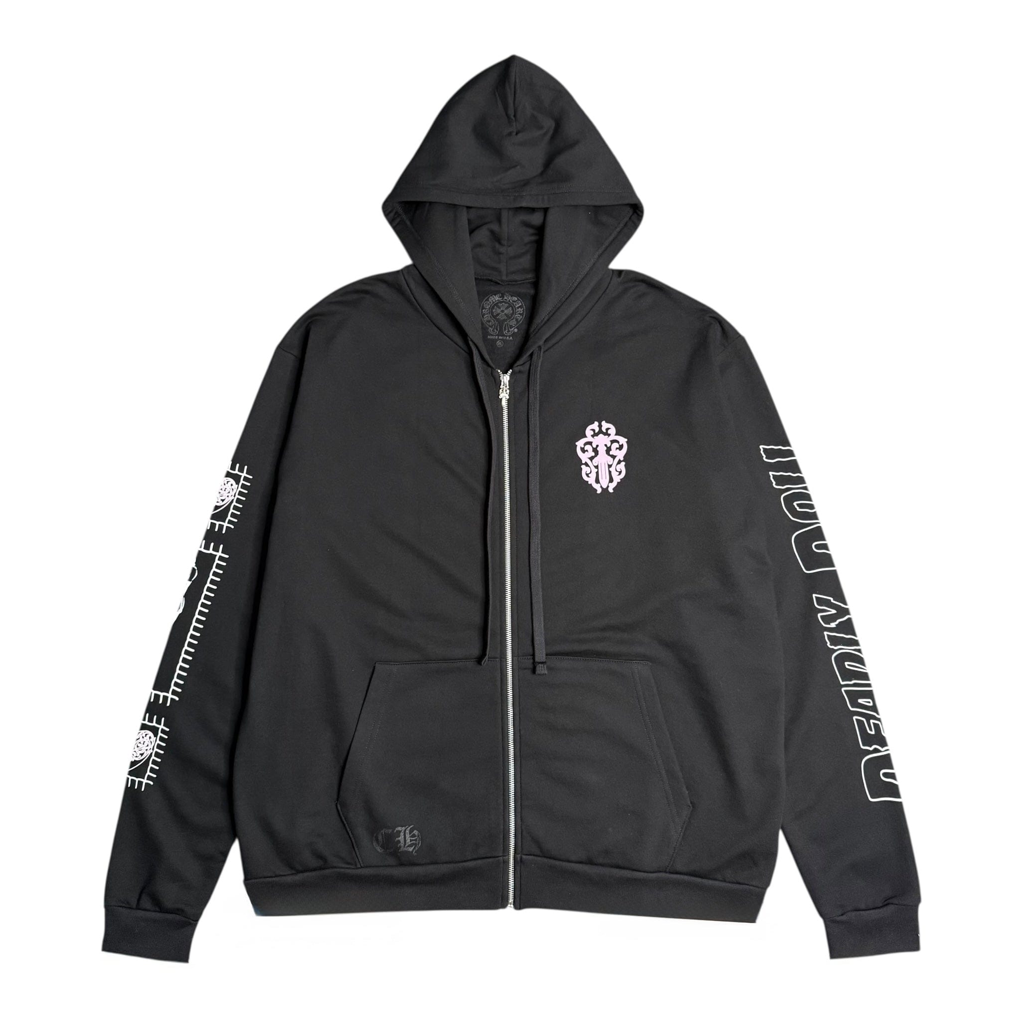 Chrome Hearts x Deadly Doll Horseshoe Dagger Logo Zip Up Hooded Sweatshirt Black White Pink