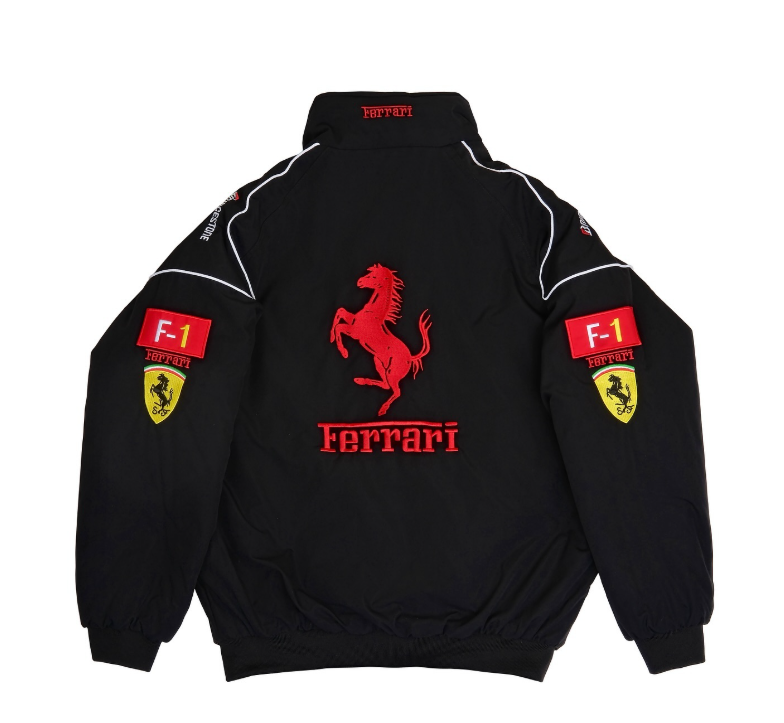 F1 Ferrari Embroidered Vintage Racing Jacket Black