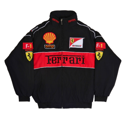 F1 Ferrari Embroidered Vintage Racing Jacket Black