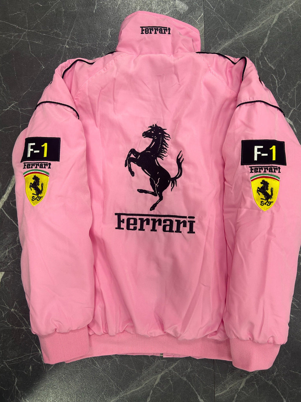 F1 Pink Ferrari Embroidered Vintage Racing Jacket