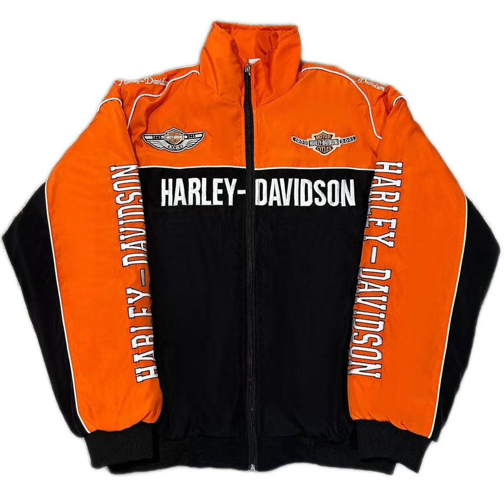 Harley Davidson Orange Embroidered Vintage Racing Jacket