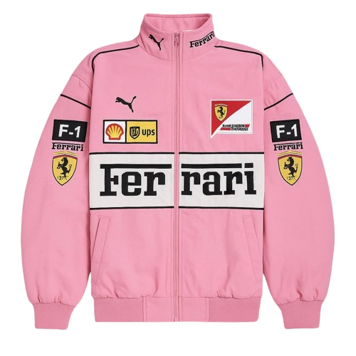 F1 Pink Ferrari Embroidered Vintage Racing Jacket