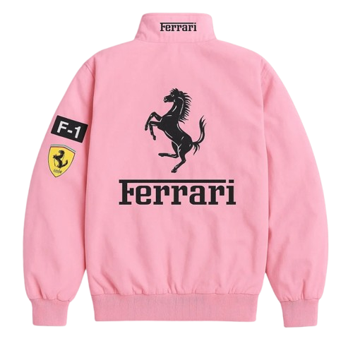F1 Pink Ferrari Embroidered Vintage Racing Jacket